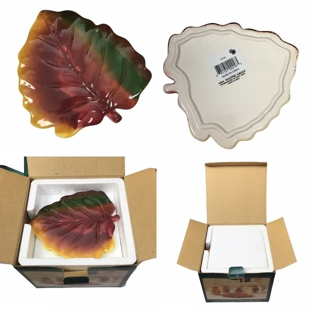 HARVEST Leaf Design Serving Set Thanksgiving Creamer Sugar Salt Pepper Ceramic